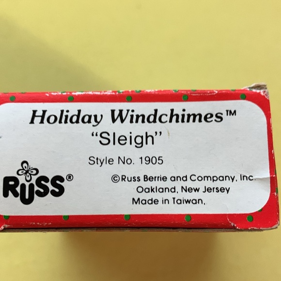 Vintage RUSS Miniature Holiday Wind Chime, tre ornament, 3 Sleighs, * - Picture 2 of 5